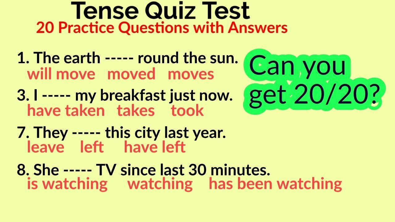 English Grammar Quiz Test | Tense